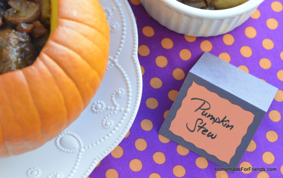 Personalize your pumpkin stew with a place card.