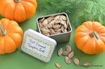 Increase the addictive factor of pumpkin seeds by roasting them in a dill flavored spice mixture. This is the perfect food gift for anyone on the go.