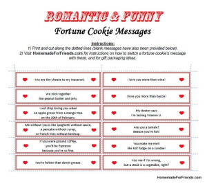 Free downloadable template for romantic and funny fortune cookie messages.